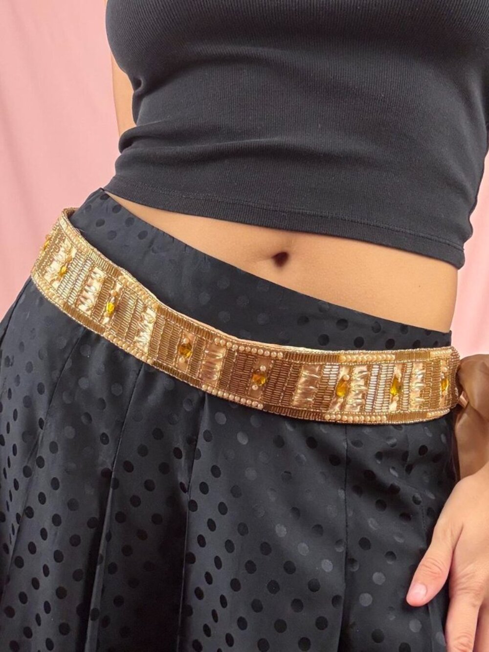 Gold Bejewelled Headstock Tie-Up Belt